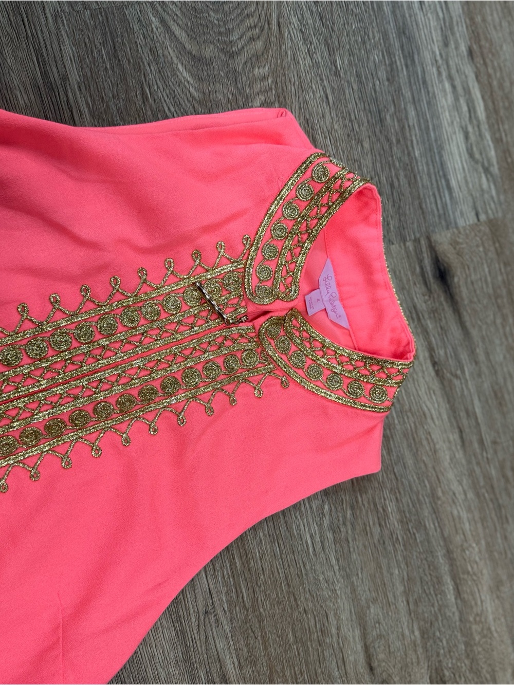 Lilly Pulitzer Neon Coral Sleeveless A-Line Dress with Gold Embroidery - Picture 4 of 6